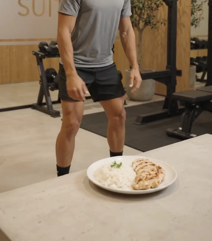 A plate of chicken breast and rice